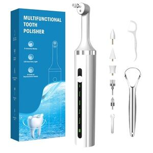 NEW! Polishing Teeth Kit with LED Light 5 Speed Modes 5 Replacement Heads White